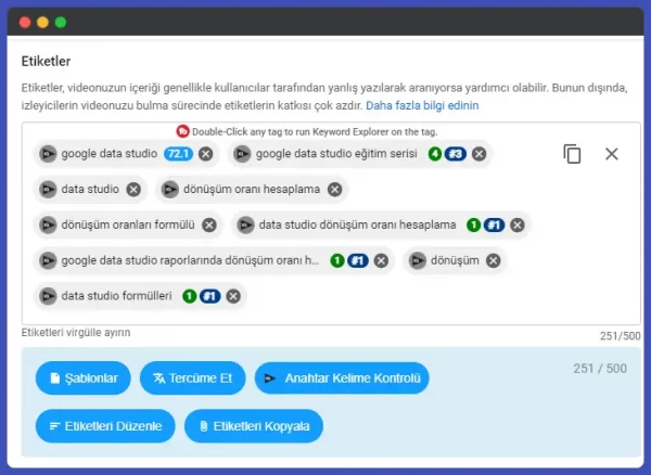 youtube seo çalışmaları için etiketler oluşturun